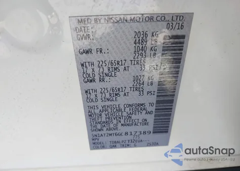 2016 Nissan Rogue S из США, поврежденный, VIN 5N1AT2MT6GC817389